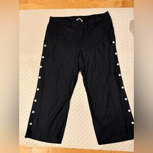 Soft Surroundings pants linen blend wide legs pull on buttons on sides 3X black